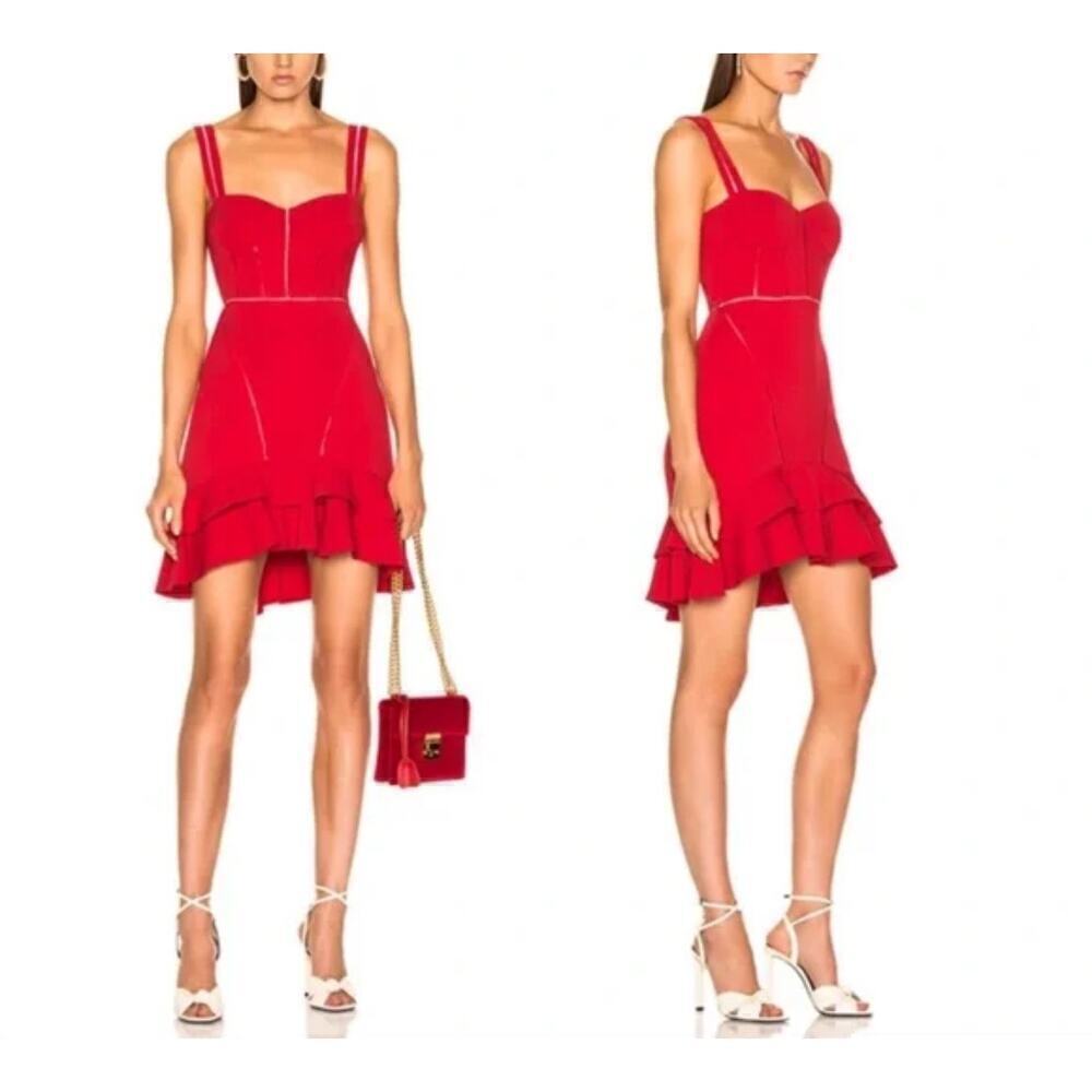 Jonathan Simkhai Crepe Combo Mini Ruffle‎ Dress in Fire Red Size 6 NWT
